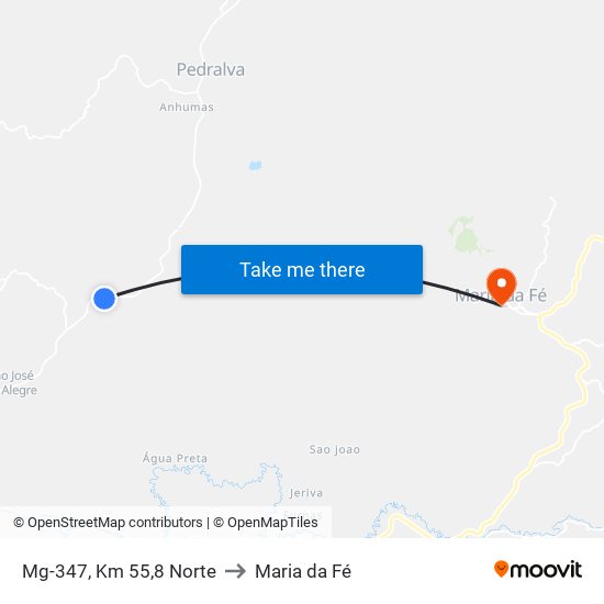 Mg-347, Km 55,8 Norte to Maria da Fé map