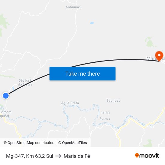 Mg-347, Km 63,2 Sul to Maria da Fé map