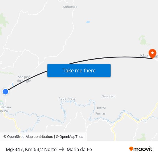 Mg-347, Km 63,2 Norte to Maria da Fé map