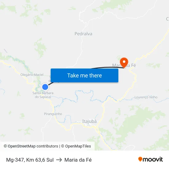 Mg-347, Km 63,6 Sul to Maria da Fé map