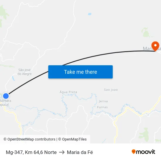 Mg-347, Km 64,6 Norte to Maria da Fé map