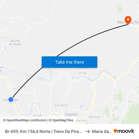 Br-459, Km 156,4 Norte | Trevo De Piranguinho to Maria da Fé map