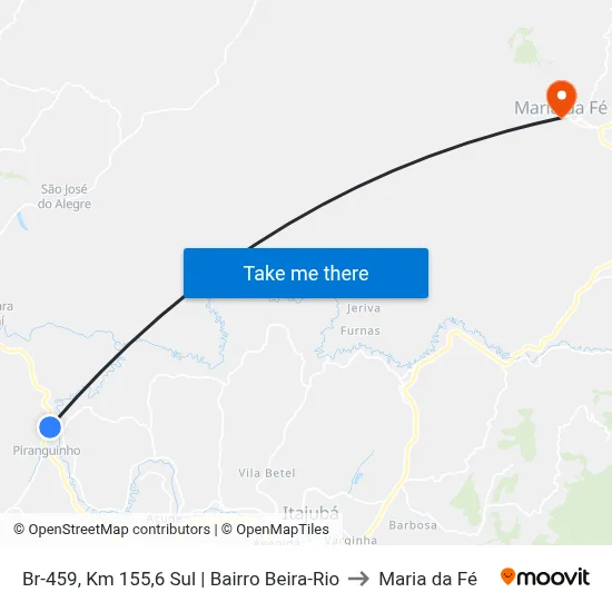 Br-459, Km 155,6 Sul | Bairro Beira-Rio to Maria da Fé map