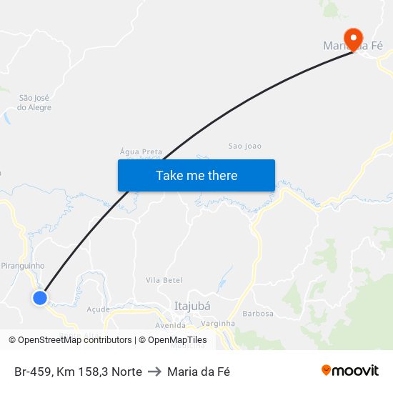 Br-459, Km 158,3 Norte to Maria da Fé map