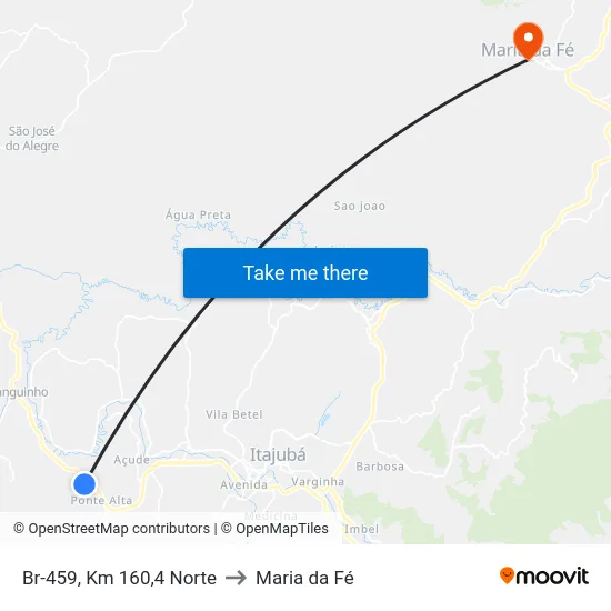 Br-459, Km 160,4 Norte to Maria da Fé map