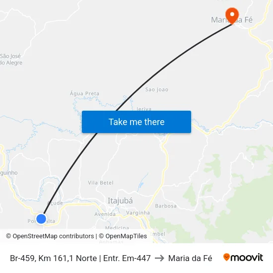 Br-459, Km 161,1 Norte | Entr. Em-447 to Maria da Fé map