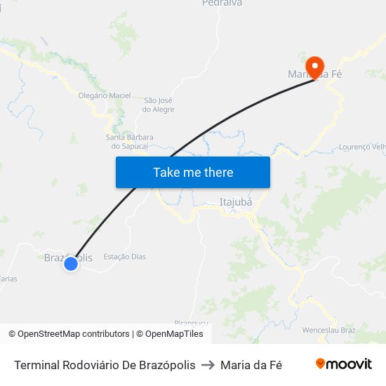 Terminal Rodoviário De Brazópolis to Maria da Fé map