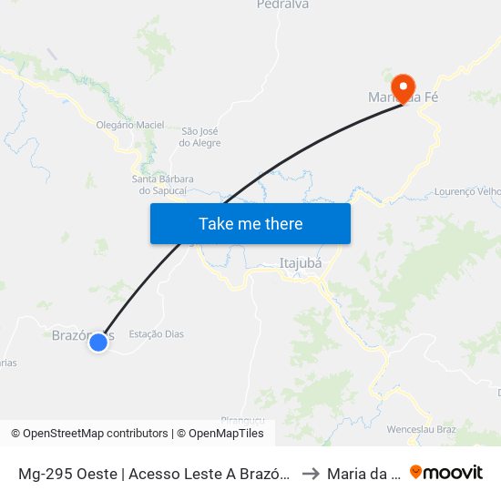 Mg-295 Oeste | Acesso Leste A Brazópolis to Maria da Fé map