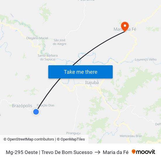 Mg-295 Oeste | Trevo De Bom Sucesso to Maria da Fé map