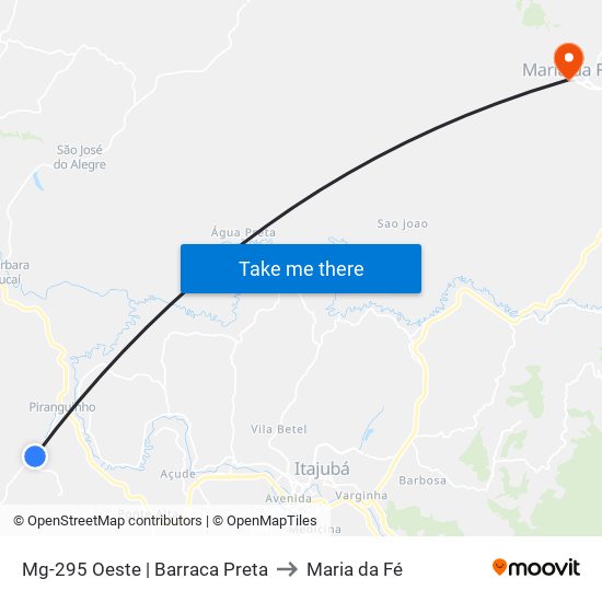Mg-295 Oeste | Barraca Preta to Maria da Fé map