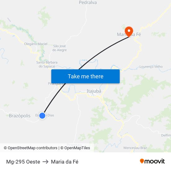 Mg-295 Oeste to Maria da Fé map