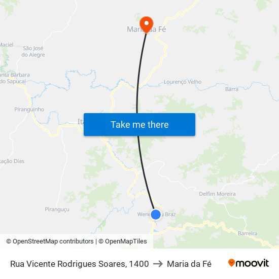 Rua Vicente Rodrigues Soares, 1400 to Maria da Fé map