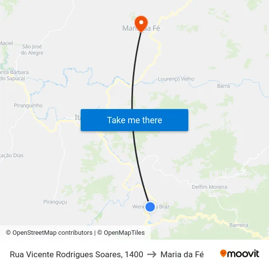 Rua Vicente Rodrigues Soares, 1400 to Maria da Fé map