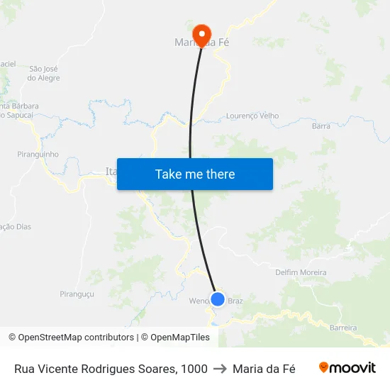 Rua Vicente Rodrigues Soares, 1000 to Maria da Fé map