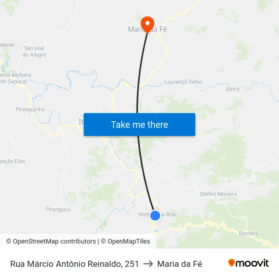 Rua Márcio Antônio Reinaldo, 251 to Maria da Fé map