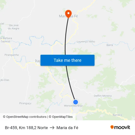 Br-459, Km 188,2 Norte to Maria da Fé map