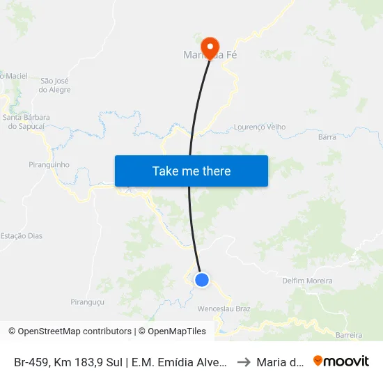 Br-459, Km 183,9 Sul | E.M. Emídia Alves Da Costa to Maria da Fé map