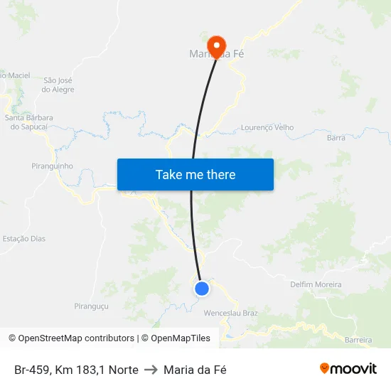 Br-459, Km 183,1 Norte to Maria da Fé map