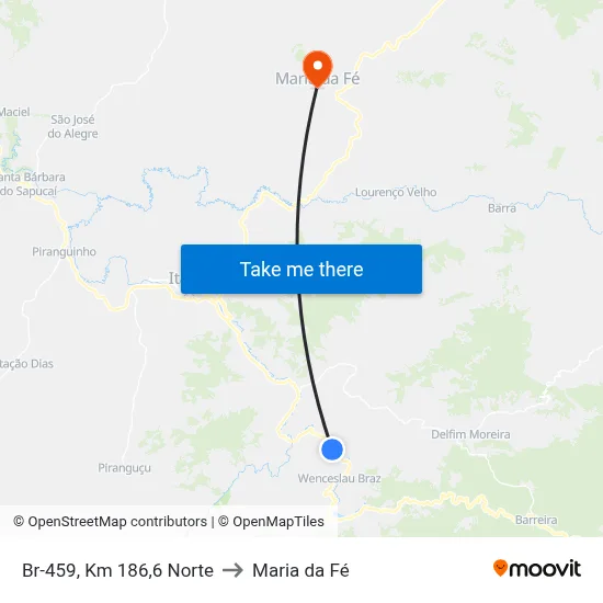 Br-459, Km 186,6 Norte to Maria da Fé map