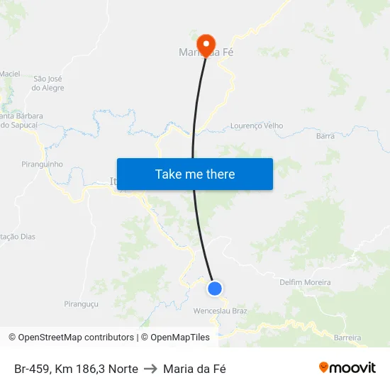 Br-459, Km 186,3 Norte to Maria da Fé map