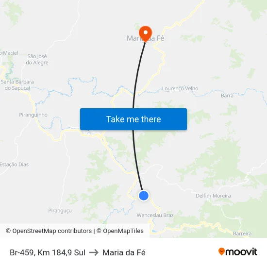Br-459, Km 184,9 Sul to Maria da Fé map