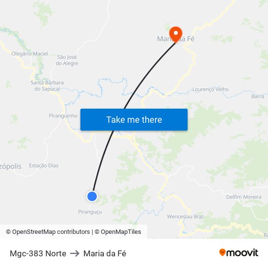Mgc-383 Norte to Maria da Fé map