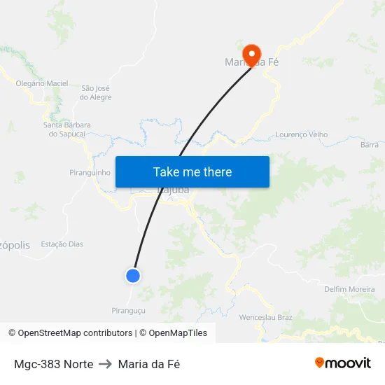 Mgc-383 Norte to Maria da Fé map
