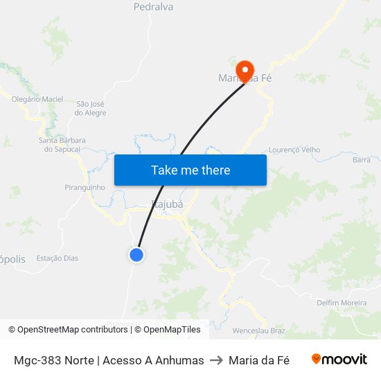 Mgc-383 Norte | Acesso A Anhumas to Maria da Fé map