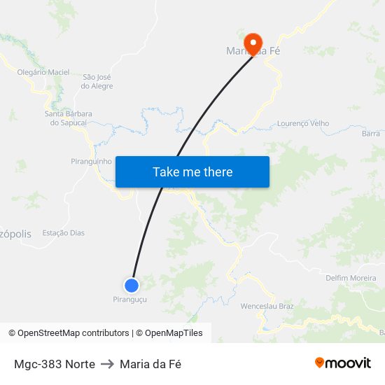 Mgc-383 Norte to Maria da Fé map