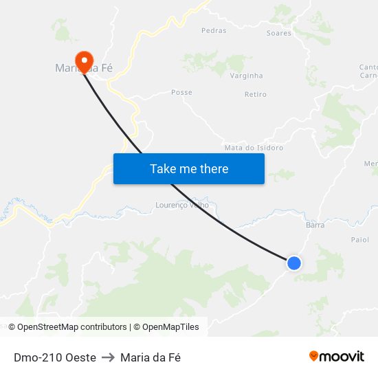 Dmo-210 Oeste to Maria da Fé map