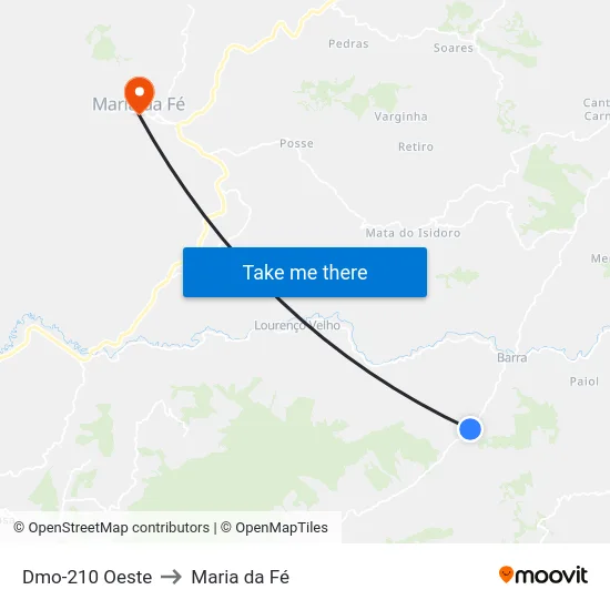 Dmo-210 Oeste to Maria da Fé map