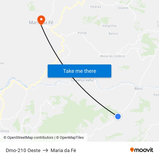 Dmo-210 Oeste to Maria da Fé map