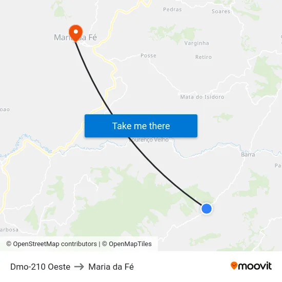 Dmo-210 Oeste to Maria da Fé map