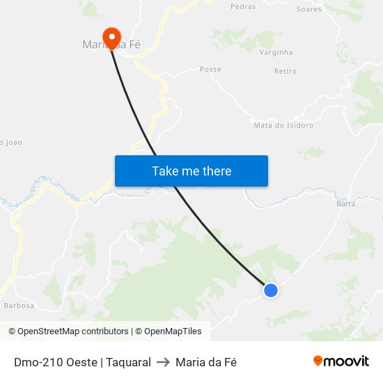 Dmo-210 Oeste | Taquaral to Maria da Fé map