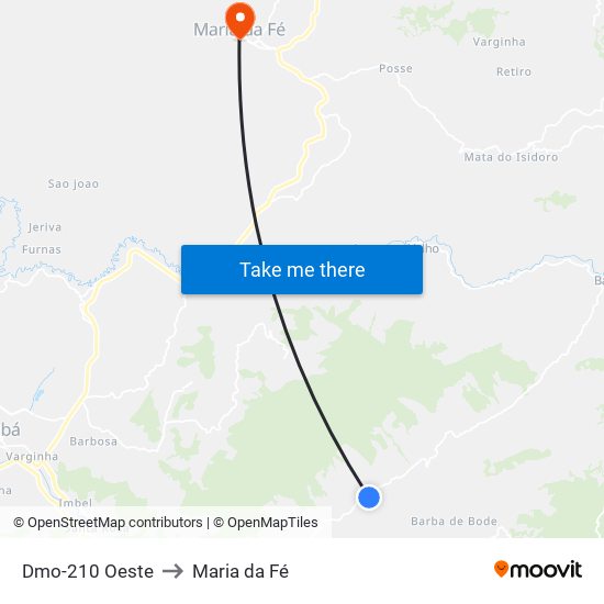 Dmo-210 Oeste to Maria da Fé map