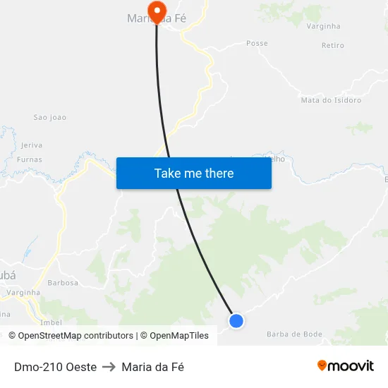 Dmo-210 Oeste to Maria da Fé map