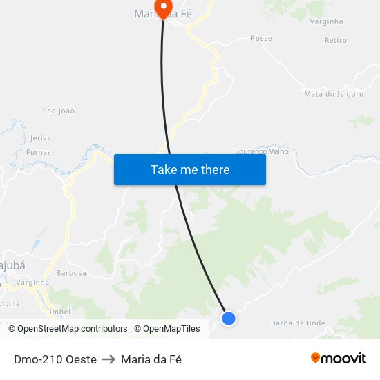 Dmo-210 Oeste to Maria da Fé map