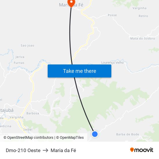 Dmo-210 Oeste to Maria da Fé map