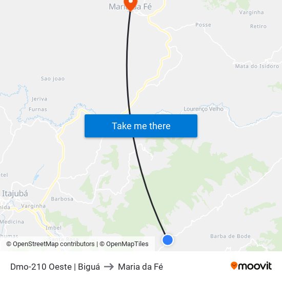 Dmo-210 Oeste | Biguá to Maria da Fé map