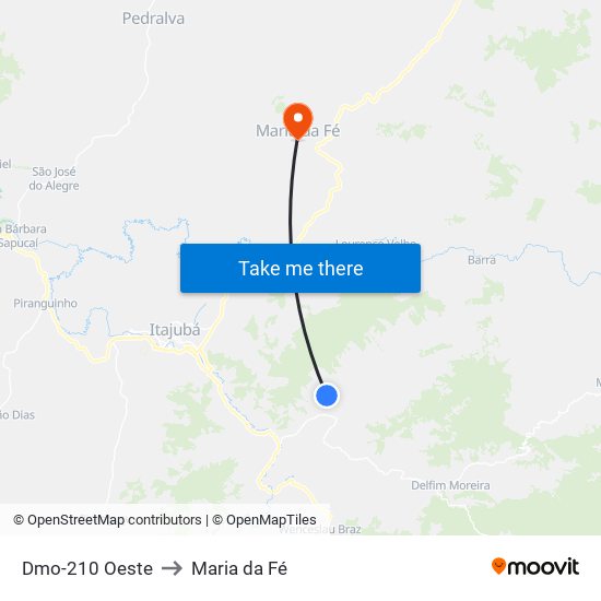 Dmo-210 Oeste to Maria da Fé map