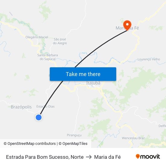 Estrada Para Bom Sucesso, Norte to Maria da Fé map