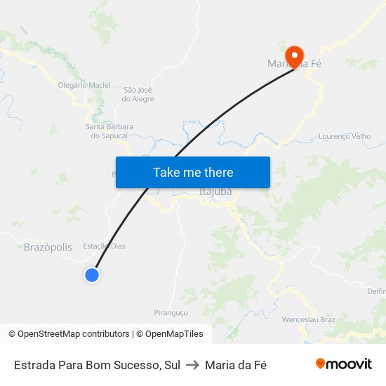 Estrada Para Bom Sucesso, Sul to Maria da Fé map