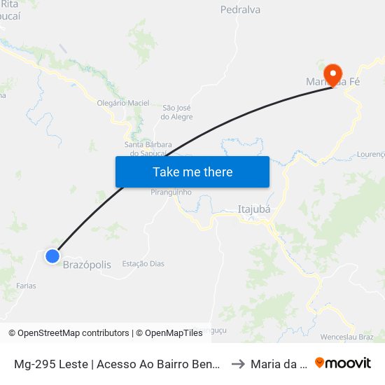 Mg-295 Leste | Acesso Ao Bairro Bengala to Maria da Fé map