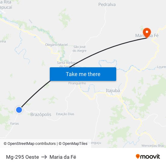 Mg-295 Oeste to Maria da Fé map