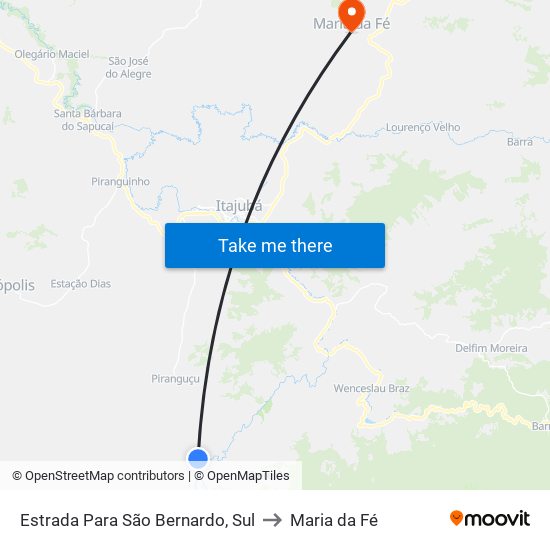 Estrada Para São Bernardo, Sul to Maria da Fé map