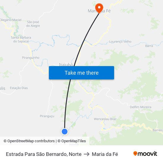 Estrada Para São Bernardo, Norte to Maria da Fé map