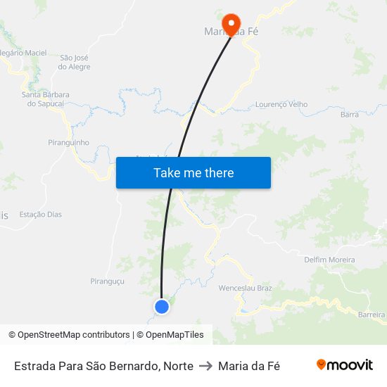 Estrada Para São Bernardo, Norte to Maria da Fé map