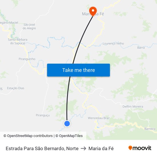 Estrada Para São Bernardo, Norte to Maria da Fé map