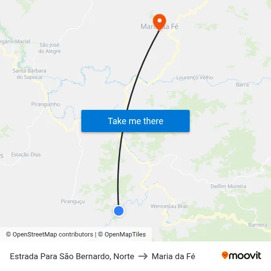 Estrada Para São Bernardo, Norte to Maria da Fé map