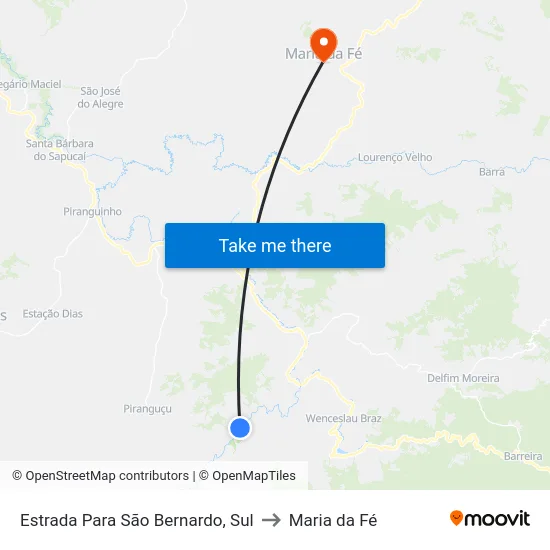 Estrada Para São Bernardo, Sul to Maria da Fé map